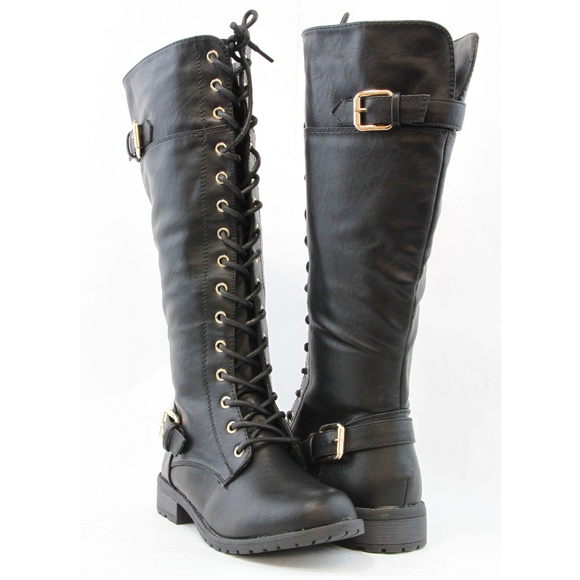 knee high black combat boots